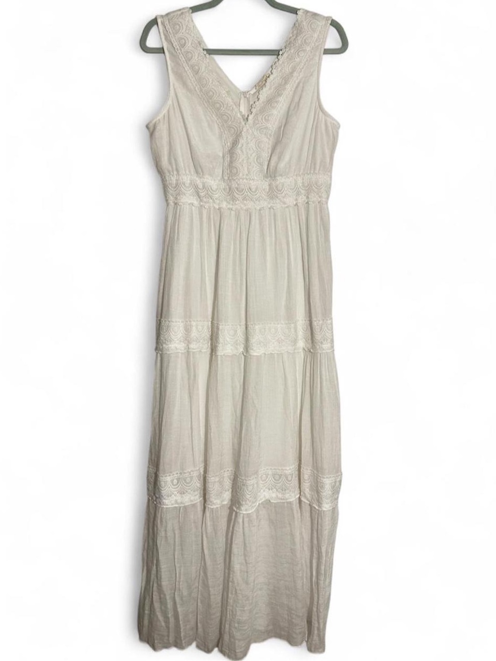 Kings Road White Sleeveless Lace-Trim Maxi Dress